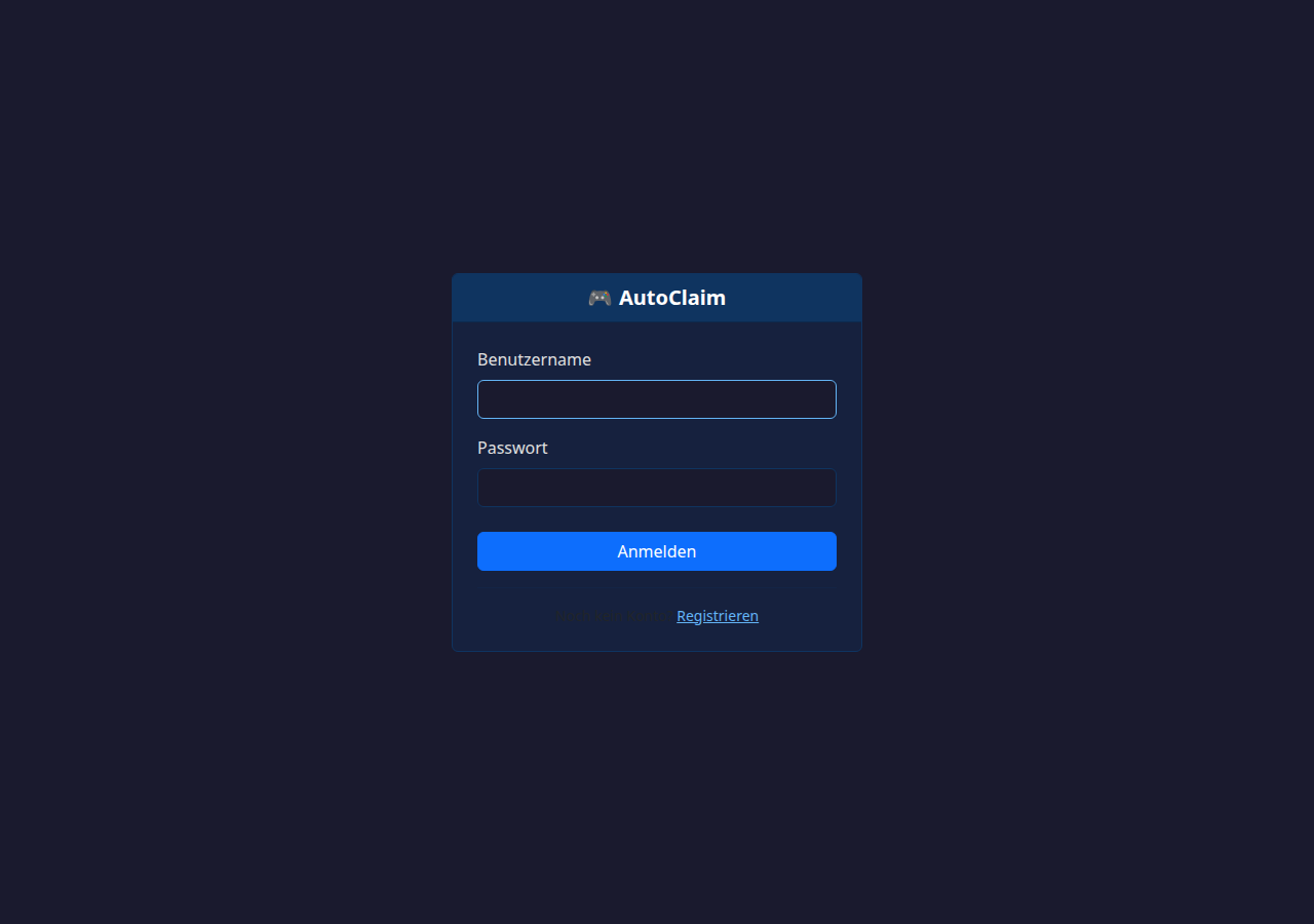 AutoClaim Login-Seite