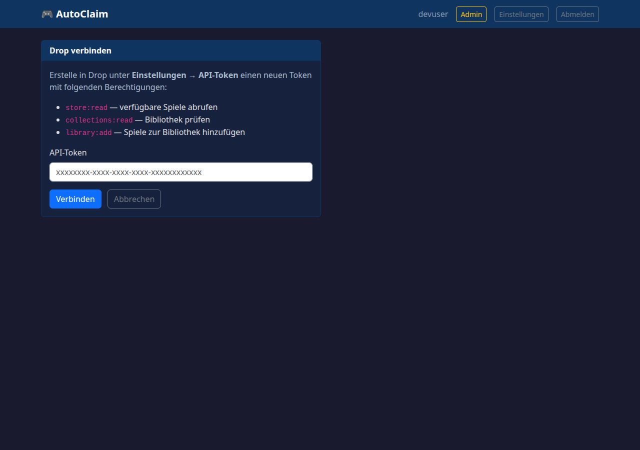 Drop mit AutoClaim verbinden